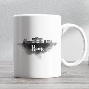 Rome Skyline Coffee Mug, Italy Coffee Mug, Black Watercolor,  Travel Mug Gift