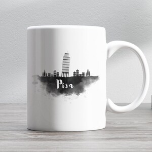 Pisa Skyline Coffee Mug, Italy Coffee Mug, Black Watercolor,  Travel Mug Gift