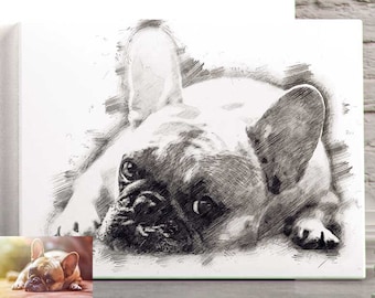 Ritratto personalizzato a matita, disegno digitale di ritratto di animali domestici, ritratto di cane e gatto, regalo personalizzato, trasforma la tua foto in uno schizzo digitale a matita