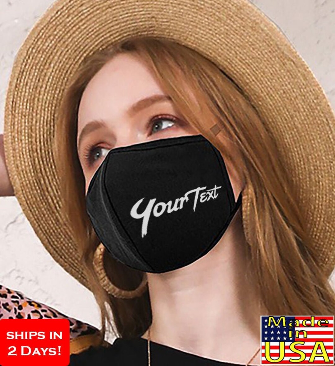 Custom White Text Washable Face Mask, Reusable Breathable Adult Face ...
