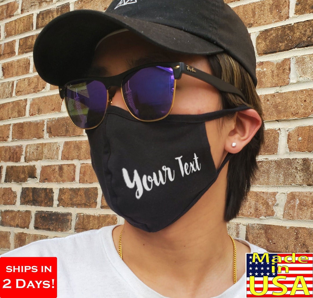 Custom White Text Washable Face Mask, Reusable Breathable Adult Face ...