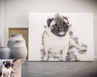 Ritratto personalizzato a matita, disegno digitale di ritratto di animali domestici, ritratto di cane e gatto, regalo personalizzato, trasforma la tua foto in uno schizzo digitale a matita