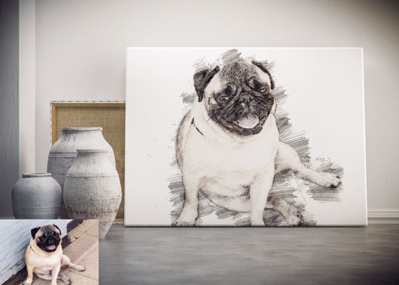 Custom Portrait Pencil Sketch, Pet Portrait Digital Drawing, Cat Dog Portrait, Personalized  Gift, Make Your Photo to Pencil Sketch Digital