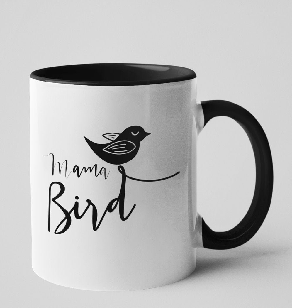 Teal Coffee Mug With Mamma Bird Design - 18oz Ceramic Novelty Mug