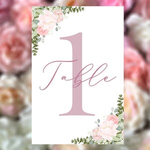Pink Blush Floral Wedding Table Numbers, Customized, Printable Digital Download Party Event Flower Table Numbers, Classic Event Table Decor