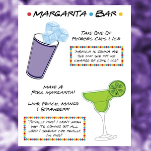 Benutzerdefinierte Freunde Themed Margarita Bar Bachelorette Hen Party Brautdusche Party Zeichen, druckbare Zeichen Digitale Freunde Party Bar Getränk Zeichen