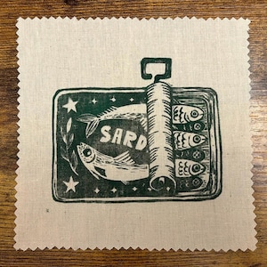 Canned Sardines // Original Handmade Linocut Block Print Sew-on Patch