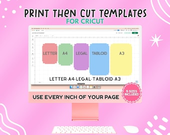Full Page Print Then Cut Template | All Sizes Letter A4 Legal Tabloid A3 | Use Entire Page Cricut | No Size Limits Sticker Layout| Digital