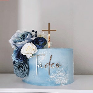 Name Cake Charm & Cross Cake topper FOOD SAFE Christening