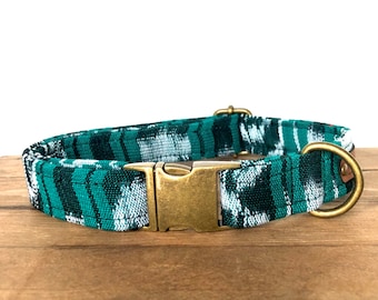 The "Everglades" Green Striped Boho Ikat Dog Collar * Hand woven cotton from Guatemala