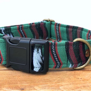 The "Pensacola" Green & Red Striped Boho Ikat Dog Collar * Hand woven cotton from Guatemala