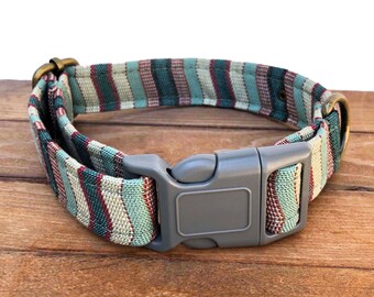 The "Largo" Green Striped Boho Dog Collar * Hand woven cotton from Guatemala