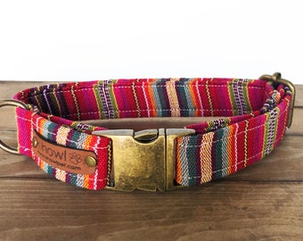 The "Sanibel"  Boho Stripe Dog Collar by khowl * Hand woven cotton from Guatamala