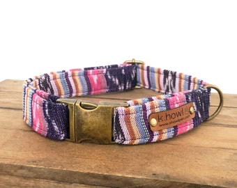 The "West Palm" Boho Stripe Dog Collar by khowl * Hand woven cotton from Guatemala *Pink Striped Dog Collar*Girl Dog Collar