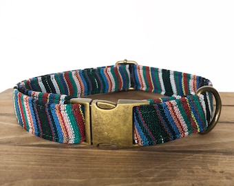 The "Gainesville" Green Striped Boho Ikat Dog Collar * Hand woven cotton from Guatemala