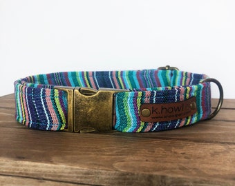 The "Venice" Boho Stripe Dog Collar by khowl * Hand woven cotton from Guatamala