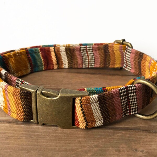 Collar para perro Boho "Sebastián" * Algodón tejido a mano de Guatemala * Collar para perro a rayas
