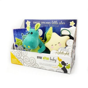 Sweet Dreams Baby Toddler Bedtime Bundle Gift, Board Book, Plush Toy - with Dribble Shield cloth, Rechargeable Little Star Nightlight