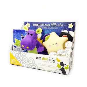 Sweet Dreams Baby Toddler Bedtime Bundle Gift, Board Book, Plush Toy - with Dribble Shield cloth, Rechargeable Little Star Nightlight