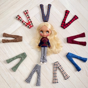Winter Bell Bottom Checkered Pants for authentic Neo Blythe