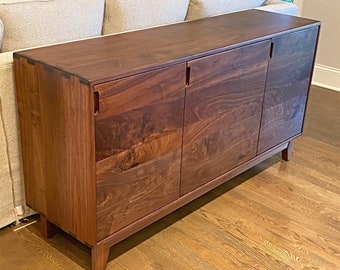 Figured Walnut Credenza, Mid Century Modern Sideboard, Handcrafted Cabinet