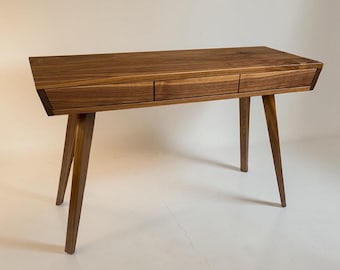 Walnut Writing Desk with Drawers - Minimalist Mid Century Modern Design