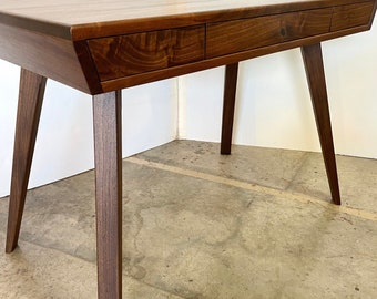 Mid Century Modern Desk With Drawers - Walnut Writing Desk - Solid Walnut Desk