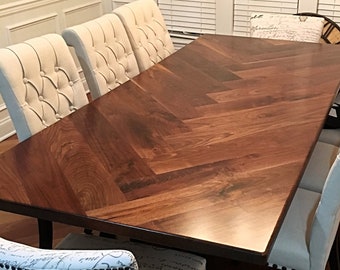Herringbone Walnut Dining Table with Steel Legs