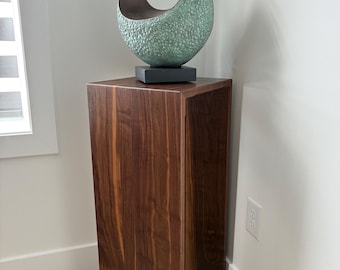 Walnut Sculpture Stand, Art Plinth or Pedestal Stand Handmade with Modern Waterfall Joinery