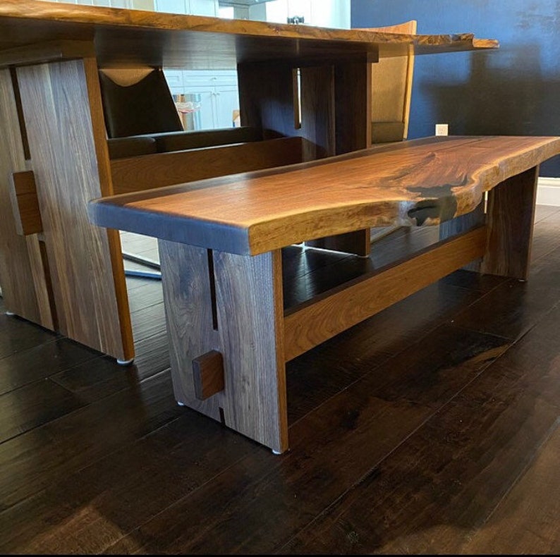 Handmade Live Edge Walnut Trestle Bench | Modern Entryway Seating image 2