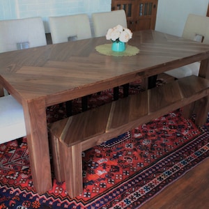 Parsons Walnut Dining Table Herringbone Wood Dining Table, Unique Wood Dining Table, Modern Wood Dining Table,