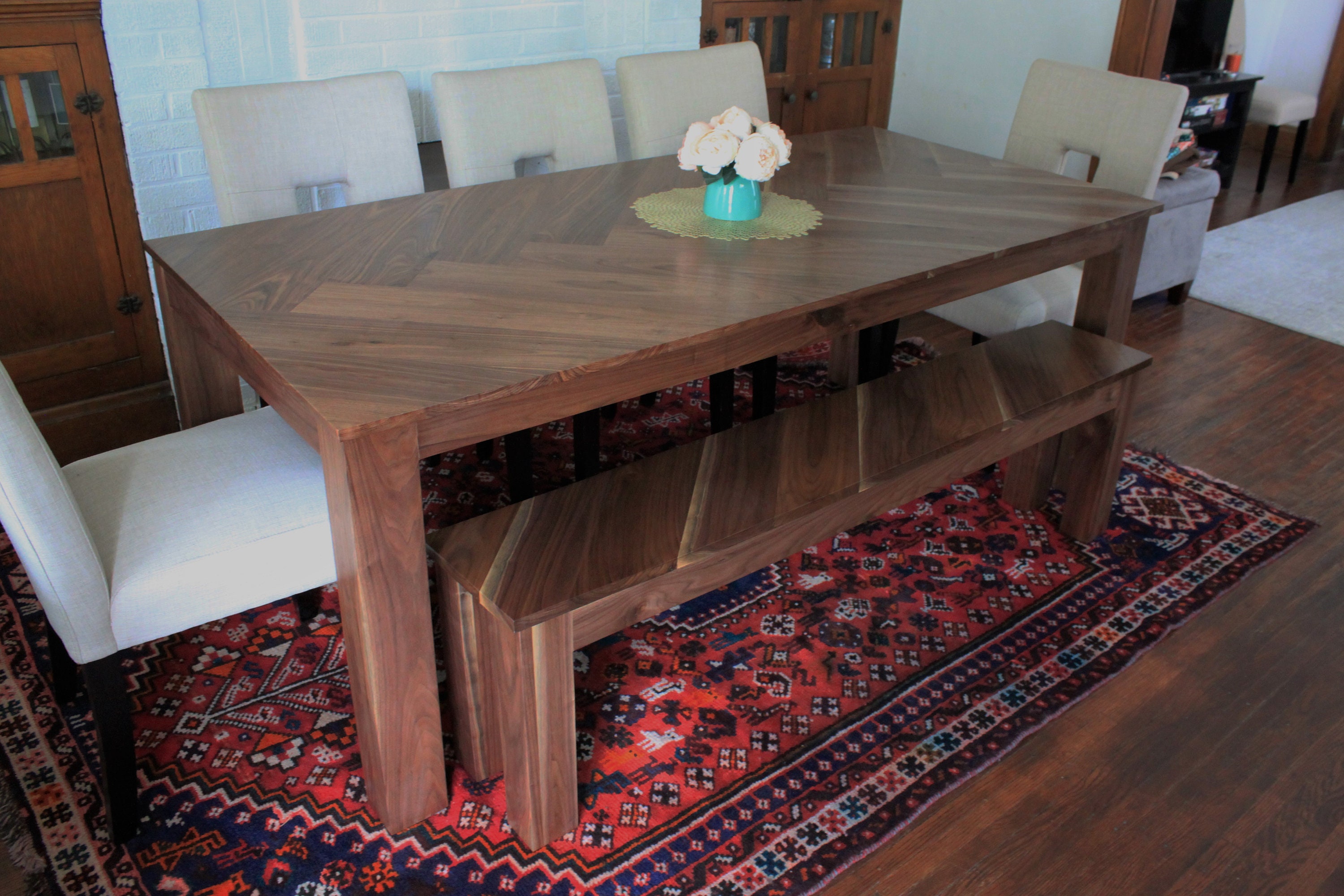 Walnut Herringbone Dining Table