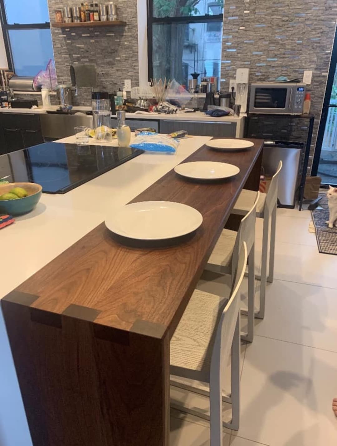 Kitchen Island Extension Table Walnut Kitchen Island Extendable Table Add On Waterfall Island Table Counter Table Etsy