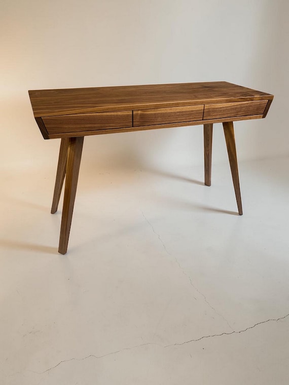 Elegant Walnut Desk with Three Push To Open Drawers - Mid Century Modern, Contemporary Design
