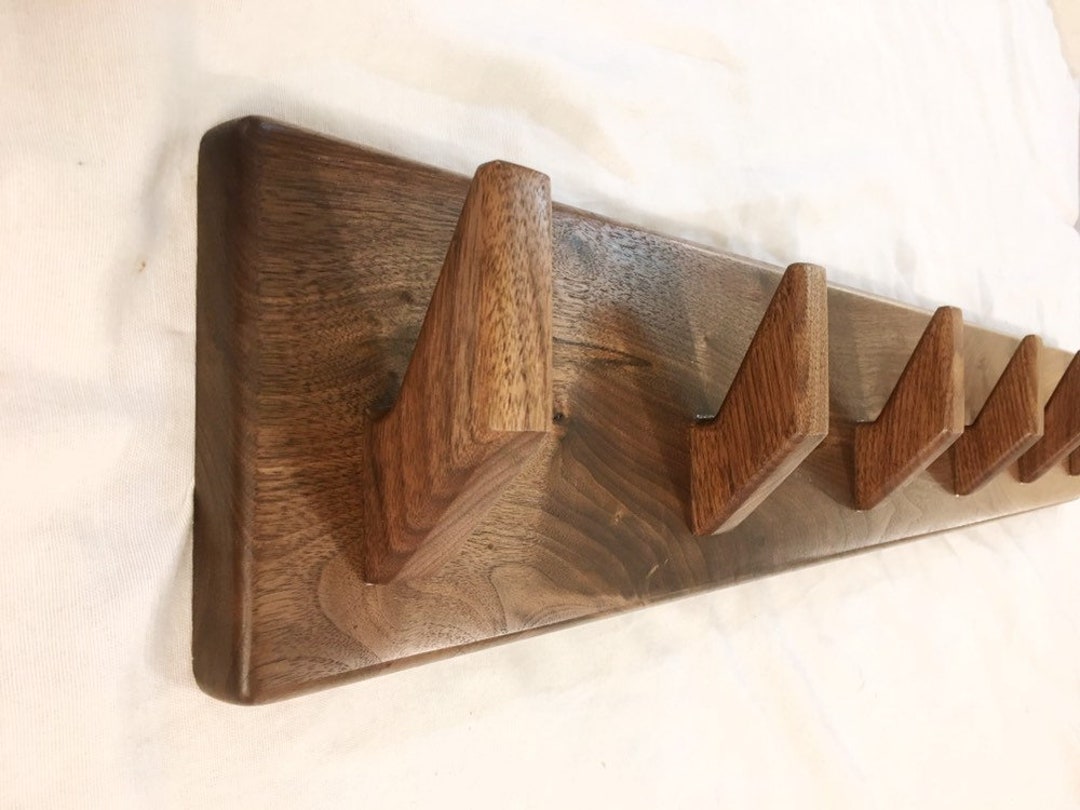 Modern Walnut Coat Rack, Wall Mounted, Mid Century Modern Entryway Coat