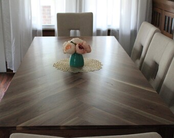 Handmade Walnut Herringbone Dining Table With Wood Legs