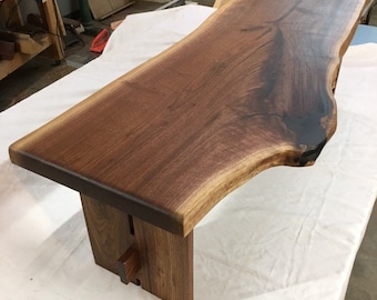 Live Edge Walnut Trestle Bench | Entryway Bench | Mudroom Bench | Dining Bench