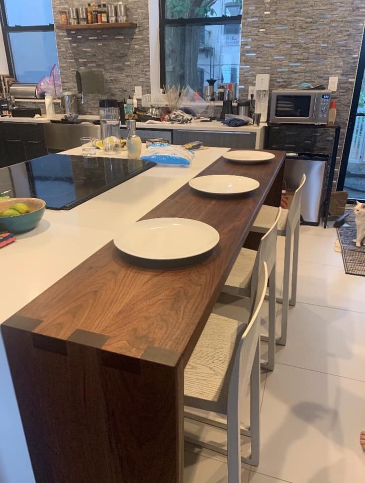 Single Leg Kitchen Island Extension Table, Walnut Kitchen Island Table Add On, Waterfall Island Table, Counter Table