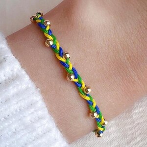 Brazilian Flag Amulet Bracelet – Handmade Adjustable Cord in Green, Yellow and Blue | Symbol of Pride & Connection