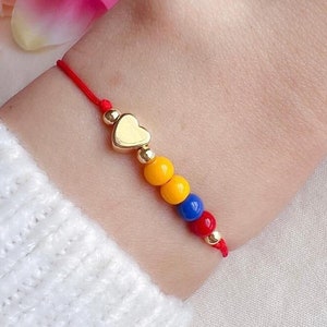 Colombian Flag Bracelet: Glass Beads, 18k Gold-Plated Heart Charm