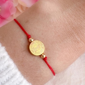 Saint Benedict Bracelet: Gold-Plated Medal, Red Cord Protection Amulet