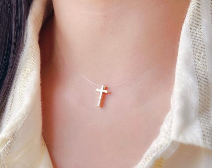 Floating Cross Necklace • Minimalist Spiritual Amulet