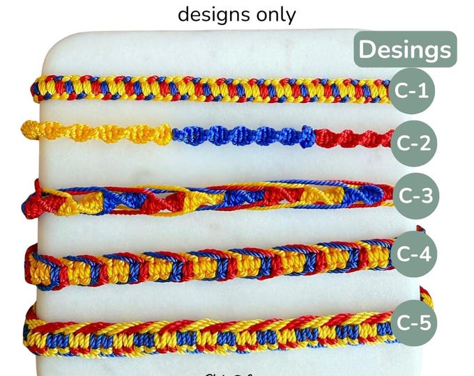 Colombian Flag Bracelet, Handmade Macrame Bracelet, Yellow Blue Red Braided Cord, Adjustable Woven Jewelry