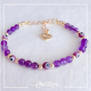 Evil Eye Bracelet, Evil Eye and Amethyst Bracelet, Amethyst Bracelet, Pulsera mal de ojo, Amethyst Bracelet for Women,