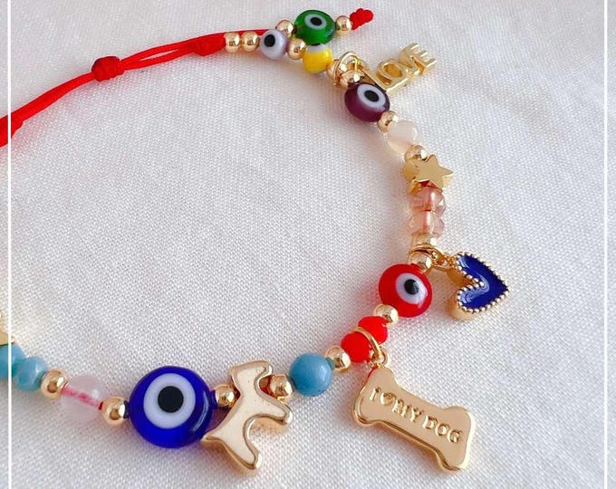 Love My Dog Bracelet – Handmade Red String Amulet with Evil Eye Charm