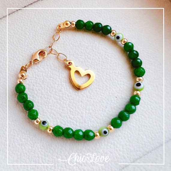 Green Jade Bracelet, Evil Eye and Jade Bracelet, Healing Bracelet, Evil Eye Bracelet,  Ref415.