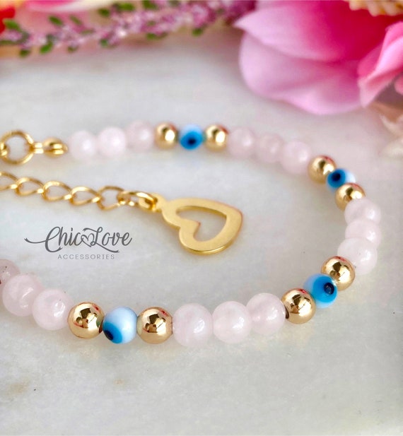 Eternal Love Bracelet, Rose Quartz and Evil Eye Bracelet,  Healing Bracelet, Evil Eye Bracelet, Yoga Bracelet, Pink Quartz Bracelet.