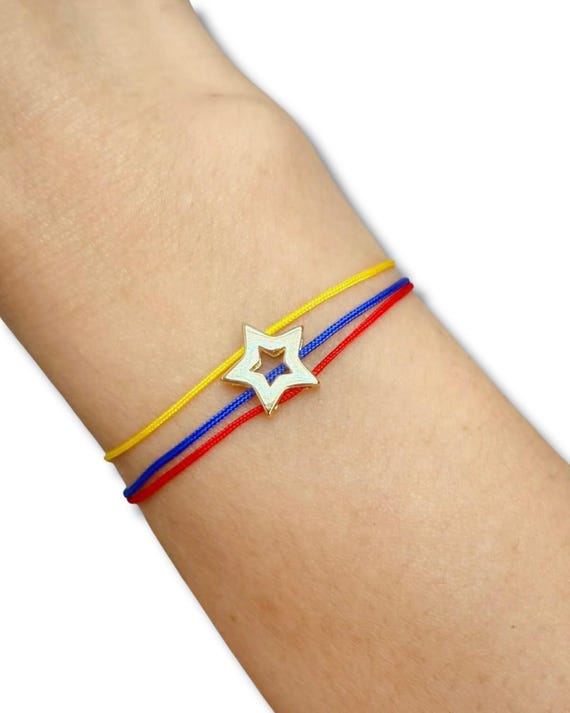 Venezuela Flag Bracelet Yellow Blue Red, Adjustable Nylon Cord Bracelet,  Star Charm, Handmade.