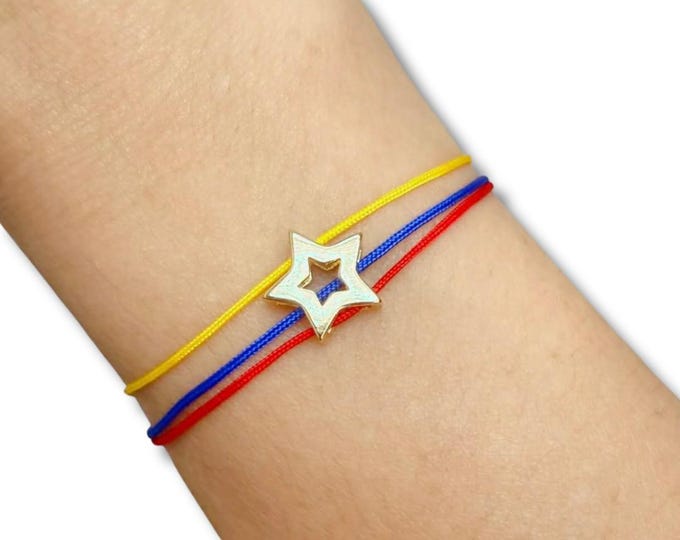 Venezuela Flag Bracelet Yellow Blue Red, Adjustable Nylon Cord Bracelet,  Star Charm, Handmade.