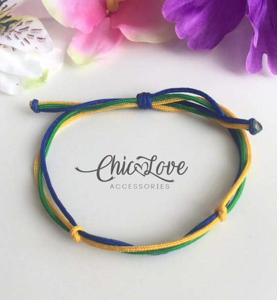 Brazilian Men's Bracelet, Pulseira do Brasil, Brazil Patriotic Bracelet, Brazil Flag Bracelet, Brazil Colors Friendship Bracelet.
